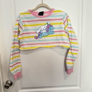 Dumbgood Cinnamoroll Sanrio long sleeve pastel striped crop top